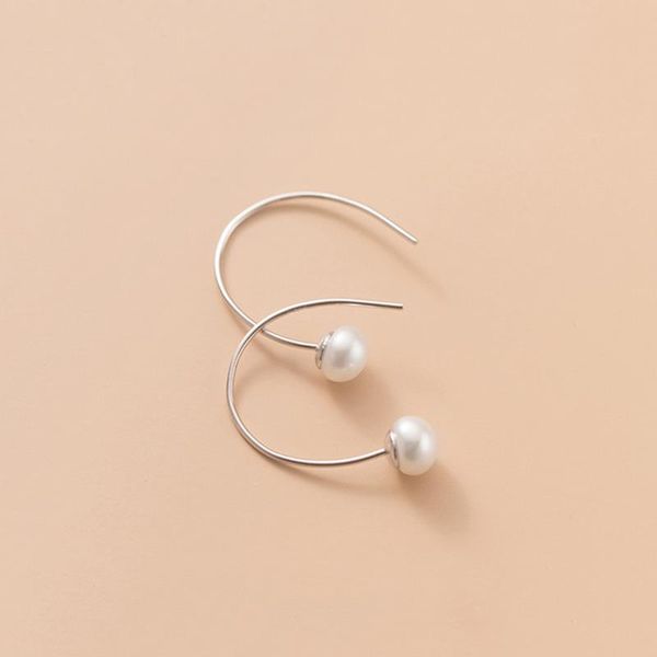 

hoop & huggie real 925 sterling silver pearl hook earrings for fashion women party minimalist fine jewelry bohemian accessories, Golden;silver
