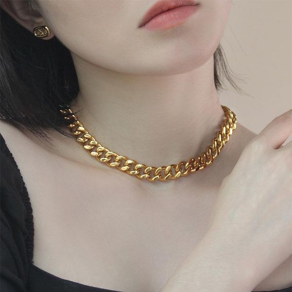 

chains titanium steel hip-hop necklace cuban ladies rock gold silver color chain girl couple fashion jewelry accessories cool decor d25
