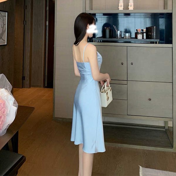 

luxury evening dress 2021 twilight waltz senior oblique cut shell lotus leaf swing satin medium long suspender summer woman, Black;gray