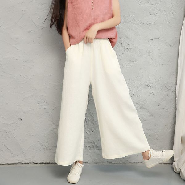 

johnature casual ankle-length pants loose elastic waist wide leg pants solid color summer clothes trousers women pants 210521, Blue