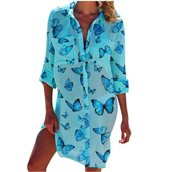 

casual dresses butterfly print woman's dress o-neck pocket split half sleeve mini shirt young style women vestido de mujer, Black;gray