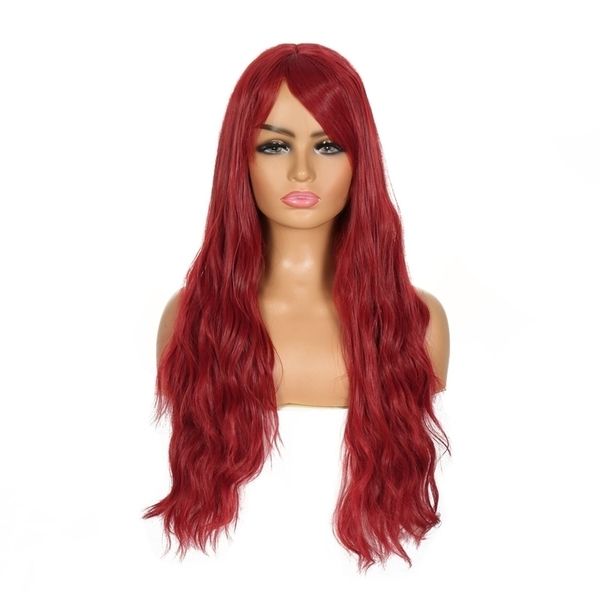 

wine wig wig new red medium long curly hair chemical fiber headgear female, Black