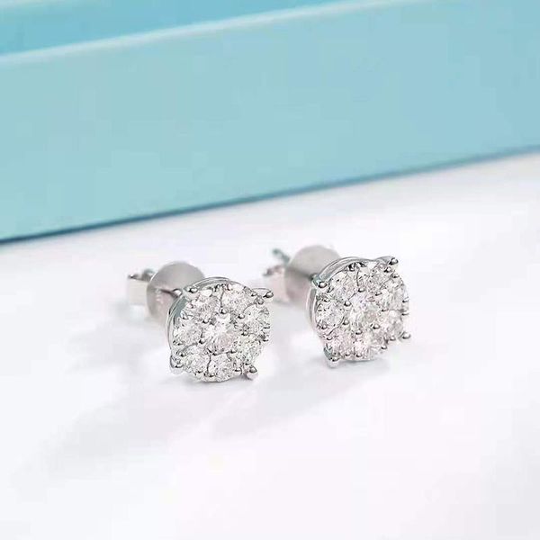 

stud 18k rose gold white real diamonds round earring for woman girls gift fashion jewelry au750, Golden;silver