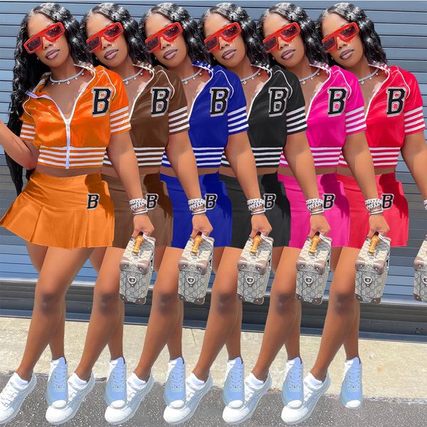2022 Summer Newest Letters Printing Womens Baseball Uniform Tute Summer Crop Giacche Top Minigonne Completi a due pezzi Abiti