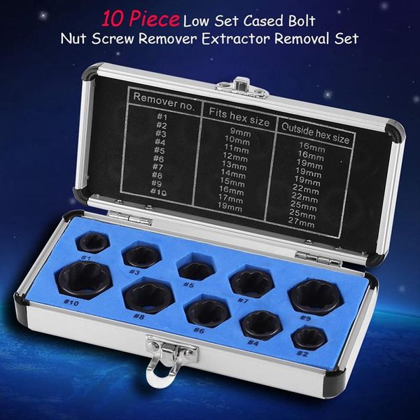 

professional hand tool sets 10pcs 9-19mm broken bolt removal kit damaged nut remover stud extractor set hexagon socket