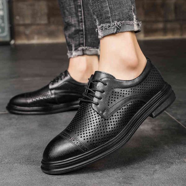 

dress shoes 2021 genuine leather men oxford breathable hollow-out business summer formal wedding black party b6ut
