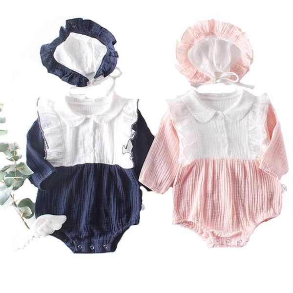 Tute primaverili Tute 0-3Y Ragazza Baby Manica lunga in cotone Triangolo Cappello-Camicia Abito da arrampicata Twins abbigliamento 210417