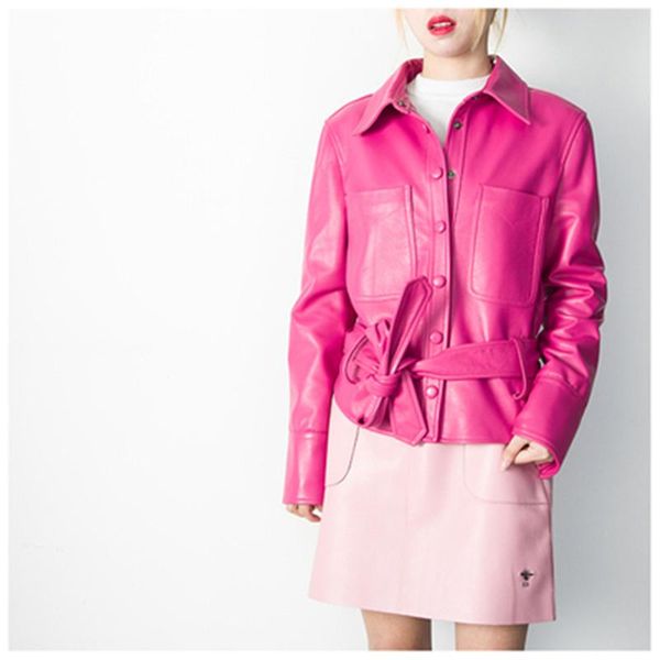 

women's leather & faux short female slim jacket 2021 spring and autumn fashion sheep casual long-sleeved h00705, Black