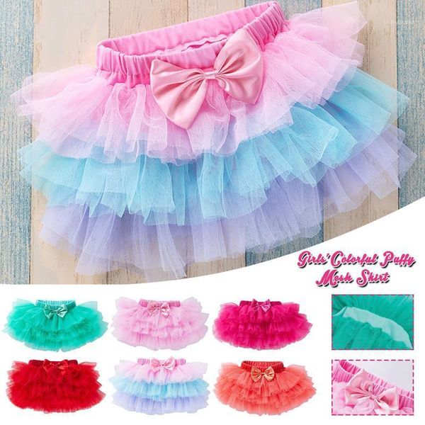 

skirts toddler baby girls cute rainbow net yarn princess pettiskirt multi-color skirt children summer lovely kids tutu1, Blue