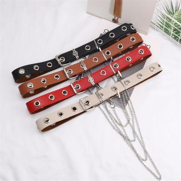 

belts women streetwear punk pu leather black fashion gothic metal chain high waist bodycon, Black;brown