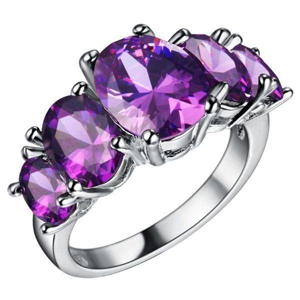 

cluster rings ufooro rainbow mystic engagement for women princess 5pcs cz zircon finger gift promise wedding ring jewelry, Golden;silver