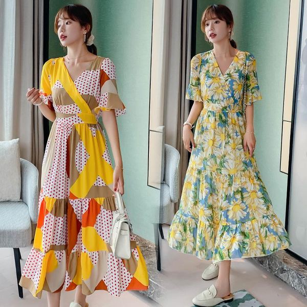 

casual dresses robe longue Ã fleurs en mousseline de soie pour femmes, tenue soirÃ©e corÃ©enne Ã©lÃ©gante, style boho, vintage, maxi, robes, Black;gray