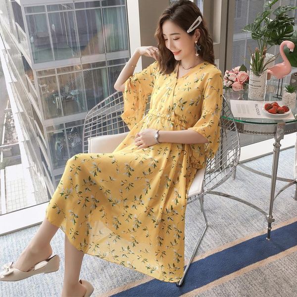 

maternity dresses pregnancy clothes nursing breastfeeding flowers chiffon fashion mom summer gown half sleeve elegant, White