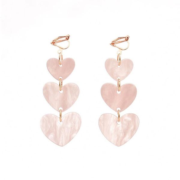 

clip-on & screw back jio2021 sweety korean love heart clip on earrings without piercing for women girl pink acrylic earings fashion jew, Silver