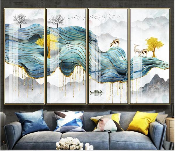 

wallpapers custom po wallpaper for walls 3 d murals modern chinese ink golden line tree deer tv background wall papers home decor