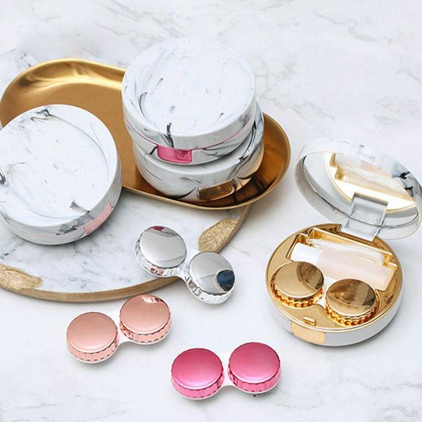 

sunglasses frames eyes care container cute round lens case mirror travel glasses lenses fashion classic box kit holder marble contact, Silver