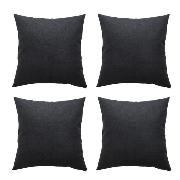 

pillow case 4 pack throw covers black decorative linen farmhouse cushion cover for couch living room 18x18inch