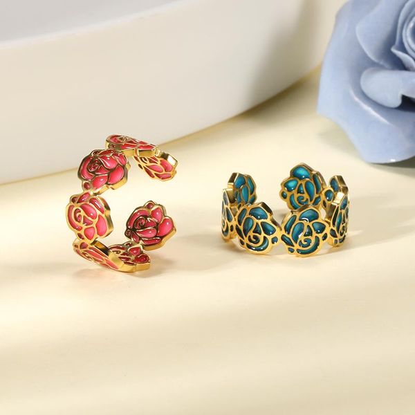 

wedding rings trend adjustable flower luminous ring vintage rose for women lover christmas romantic jewelry bijoux bague femme, Slivery;golden