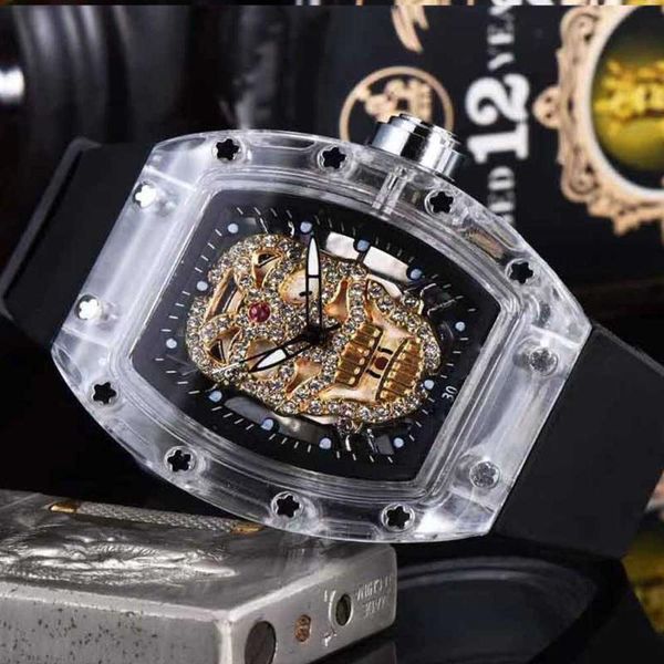 

wristwatches 2021 leisure sports rm men's watch masonry skeleton transparent watchband quartz women's, Slivery;brown