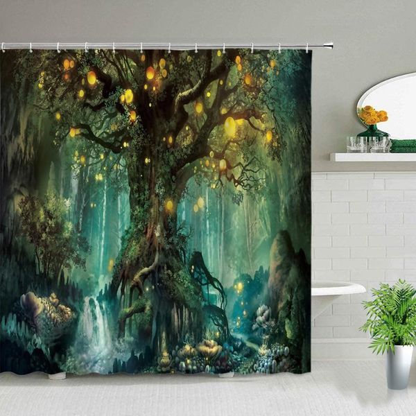 

shower curtains magic tree design curtain fairy forest waterproof dream mushroom butterfly elf cartoon fantasy bathroom decor