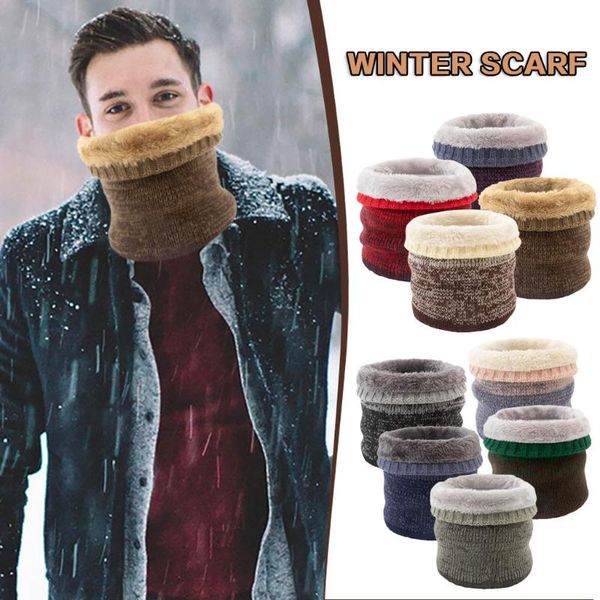 

30# fashion couple neck gaiter solid color warmer fleece knitted scarves casual winter bib scarf bandana cycling caps & masks, Black