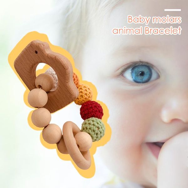 

pacifier holders&clips# wooden baby teething nursing bracelet cute chew ring toy beads teethers oral care teeth for kids healthjy