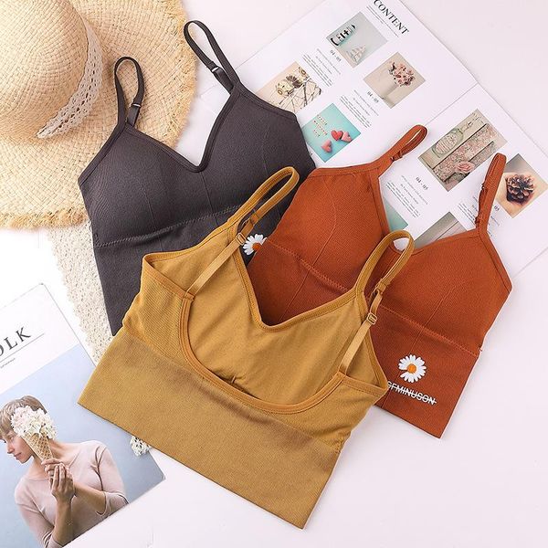 

camisoles & tanks women sling crop cotton active bralette padded vest plunge underwear wireless lingerie sports #f, Black;white