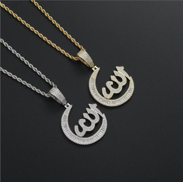 

hip hop moon pendant necklaces for men women luxury designer mens bling diamond gold chain necklace jewelry love gift, Silver