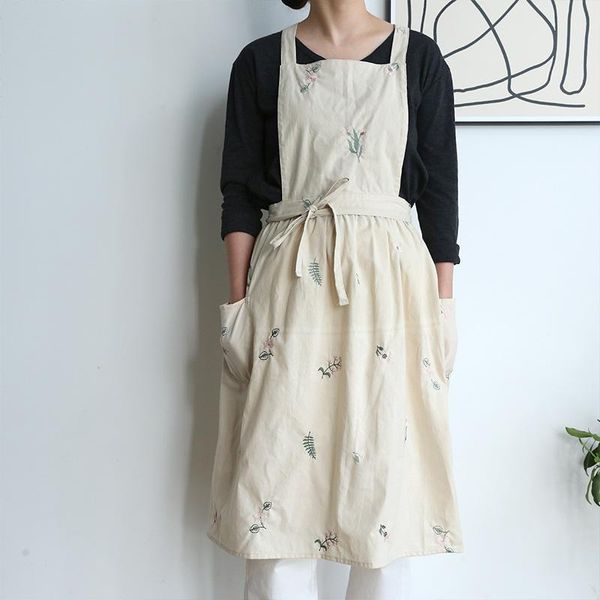 

aprons embroidered floral cotton apron florist artist flower shop manicure workwear waitress cafe barista baker pastry chef uniform k27
