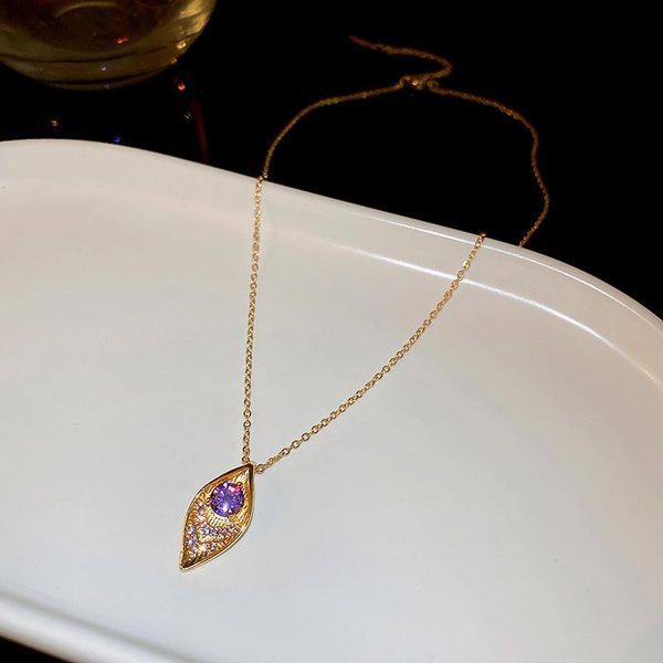 

chokers origin summer minimalist purple color bling rhinestone eyes pendant necklace for women metallic thin chain accessories, Golden;silver