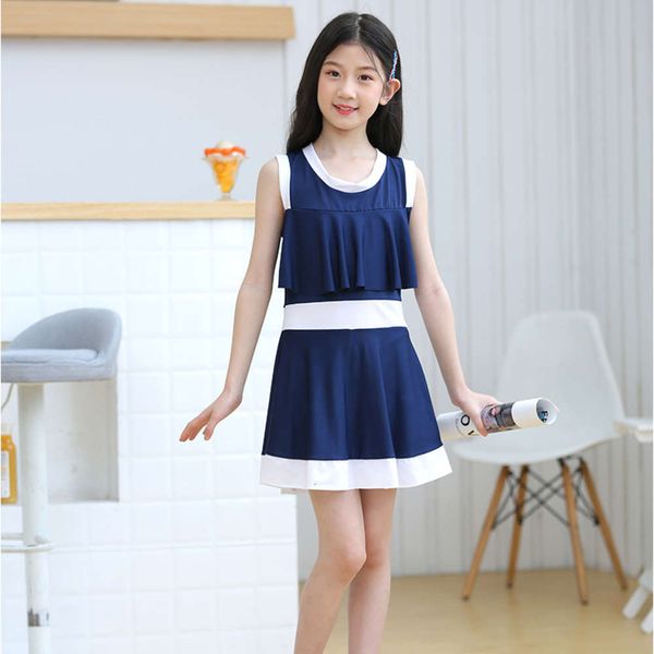 

children's suit children's female korean one piece conservative princess skirt baby middle and big children's student swimsui, Black