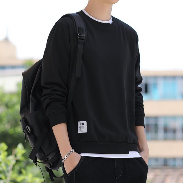 

mens sweater autumn and winter new youth men's fashion fake two-piece round neck sweater korean version pullover long sleeve, Black
