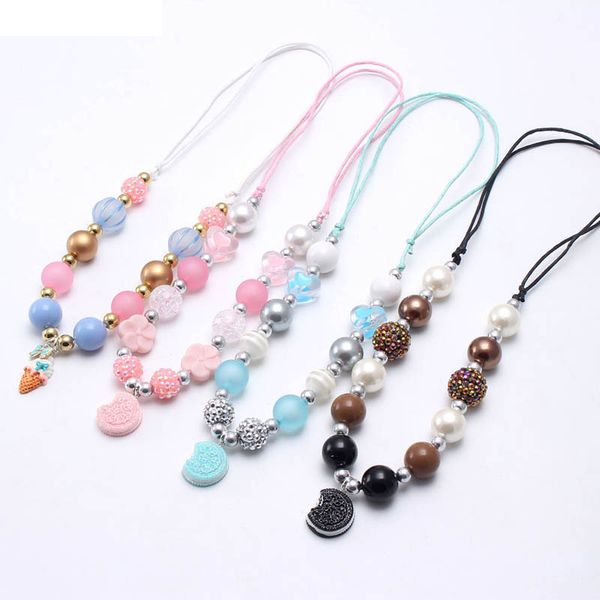 

girls necklaces pendants jewelry kids accessories alloy children beaded pearl b7942, Red;brown
