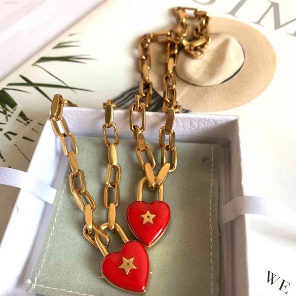 

luxury designer fashion necklace di / d family exaggerated heart-shaped star neck chain women's net red love glue dropping pendant brac, Red;brown
