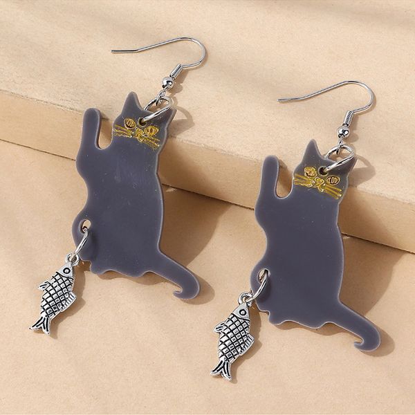 

5 pairs /lot jewelry wholesale resin cat charm earrings korean style for women girl nice fashion acrylic earring 145716, Golden
