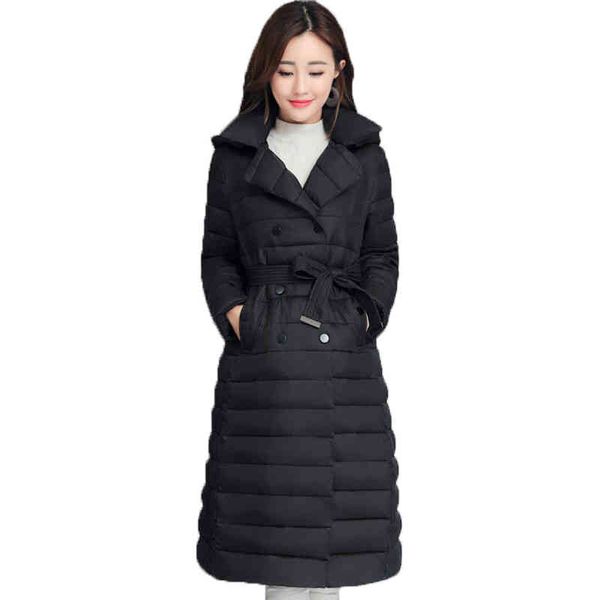

women's wool & blends turn down collar winter jacket women padded breasted buttons thick ladies casual long parka outwear solid warm co, Black