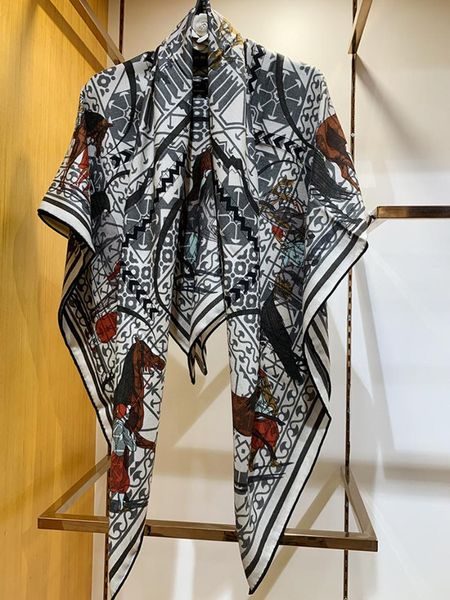 

scarves high-end elegant women personality [arab travelers] temperament dark grey printing quality silk cashmere warm scarf shawls, Blue;gray