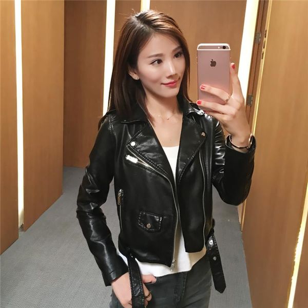 

women's leather & faux 2021 autumn women pu jacket woman zipper short coat female black punk outwear paarka m35