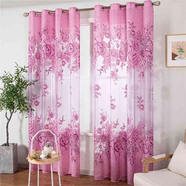 TopFinel Jacquard Tulle Curta de Translucidus Bordada Voile Sheer Cortinas para sala de estar The Bedroom Painel Janela Tratamento 210913