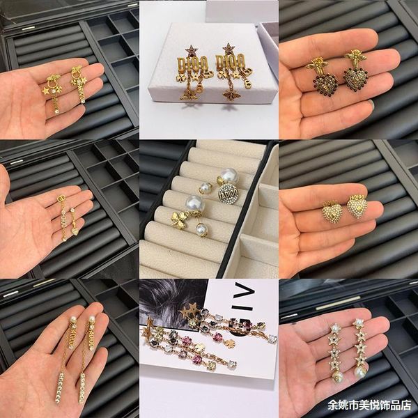 

earrings d women's high ear nails love sense color versatile tide zircon version tassel letter pearl, Golden