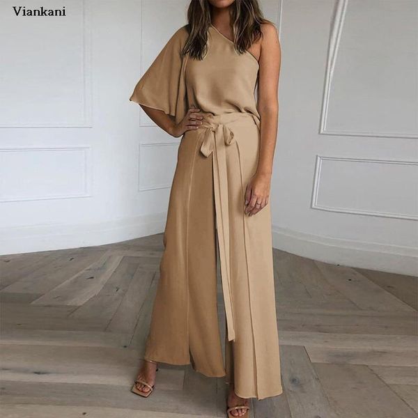 

women's two piece pants off shoulder women sets summer pullover + drawstring long outfits 2021 fashion elegant casual loose solid s, White