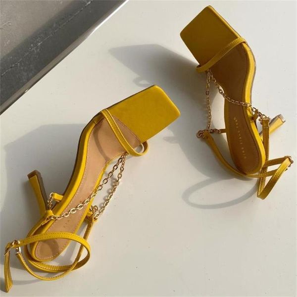 

sandals fashion brand metal chain high heels women shoes buckle strap office ladies rome for 2022 sapatos femininos, Black