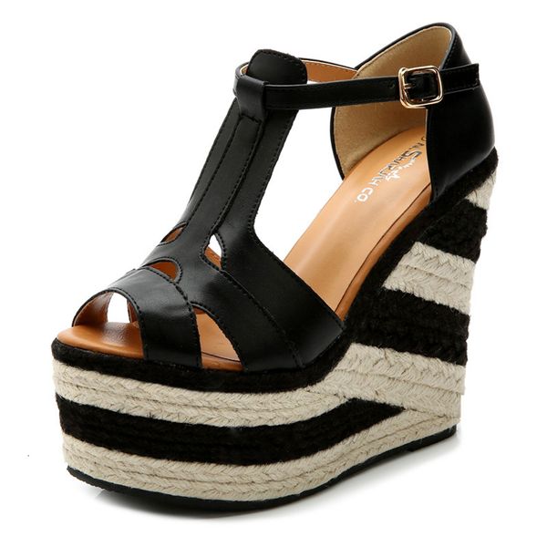

sandals vero aberto dedo do p strew de roma bonito 14cm salto alto cunhas peep toe sandlias sapatos femininos, Black