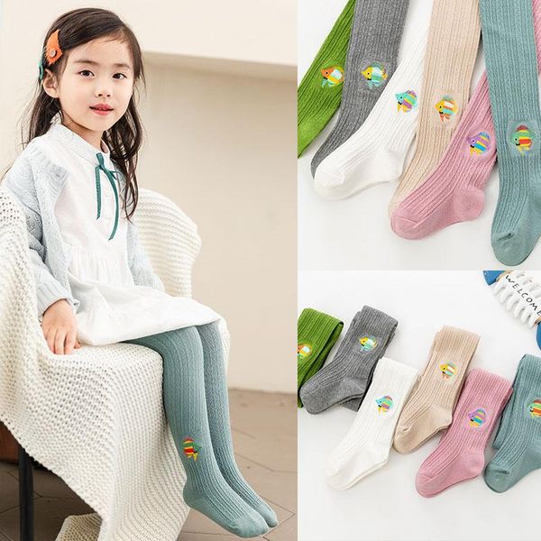 

footies spring autumn girls children pantyhose baby monet color fish embroidered cotton knitted collant quality clothing pants, Blue
