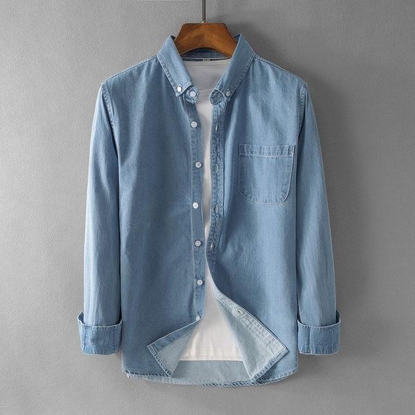 

arrival autumn winter youth men long sleeve fashion casual handsome denim cotton shirts coat plus size smlxl2xl3xl4xl men's, White;black