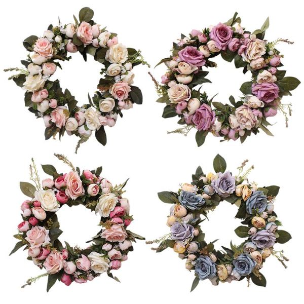 

decorative flowers & wreaths artificial wreath silk round simulation garland for wedding party home office decoration