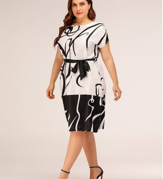 

plus size summer loose casual fashion print dress short sleeve female clothing womens designer, Black;gray