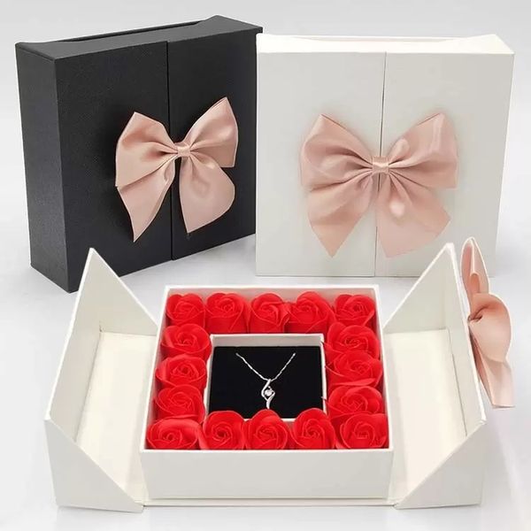 1 stücke Rose Geschenk Wrap Verpackungsboxen Valentinstag Geschenk Schmuckschatulle mit Bow HXD24293