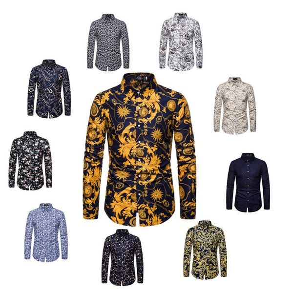 

men's casual shirts all year round, goods 2021 foreign trade men tide color nightclub flower shirt long sleeve ten collection, White;black