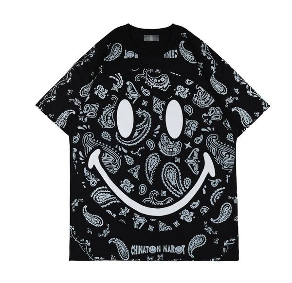 

2022 spring summer usa smile face originality bandanna print tee skateboard mens t shirt women short sleeve street casual tshirt, White;black